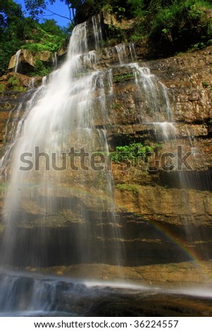 Magnificent waterfall and rainbow restaurant