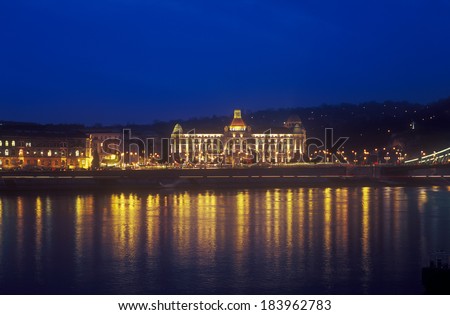 Budapest, Hungary - January 27, 2014: Gellert Hotel Palace at night. The building dates from 1896, when it was built for Hungary\'s millennium and proceeded to host the most prestigious of events.