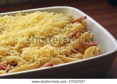 Macaroni and cheese ready to go in the oven