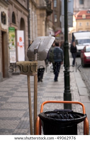 Street cleaner tools - shovel and broom