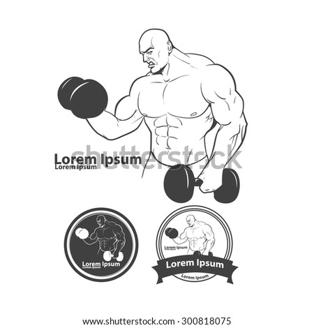 man with dumbbells for logo, bodybuilding symbol, simple illustration, sport emblem, design elements
