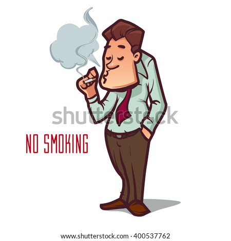 funny cartoon office worker smoking, no smoking, stop smoking, cartoon  character, vector illustration - Stock Image - Everypixel