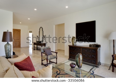 Living room / great room with view of hall and entry