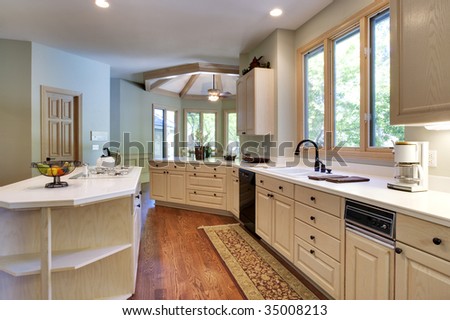 Large kitchen with wide angle view