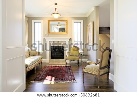 Luxury Home Foyer Entry with elegant, classic furniture staging