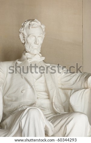 Lincoln Memorial in Washington DC. Close up of torso and head. Focus on face.