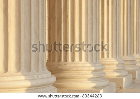Government building marble columns detail view. US Supreme Court