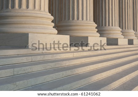 Washington DC Architectural detail of columns and marble steps. Critical focus on middle column.