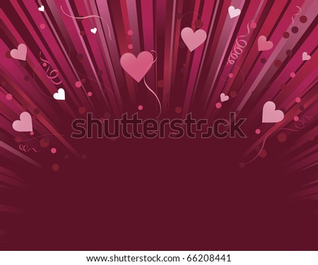 stock vector : Dark red and pink love heart background light burst