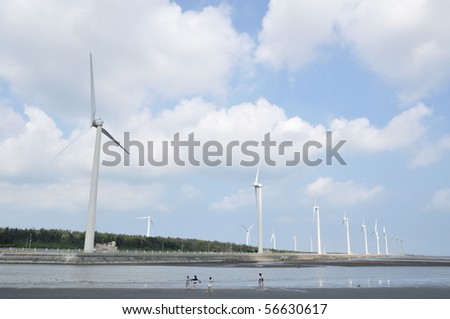 wind-power station with a cloudy sky
