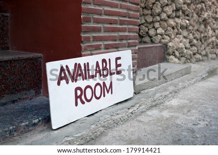 Available Room Sign outside Hotel, vacancy room waiting for guests