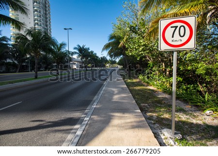 Seventy kilometers per hour speed limit on caribbean street road