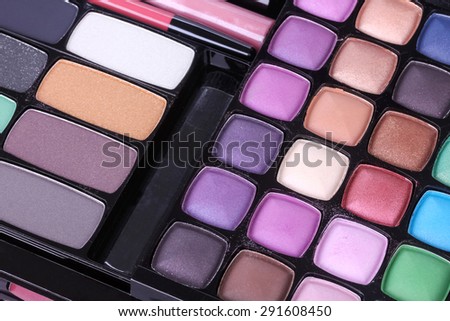 Professional multicolour eyeshadows palette, closeup