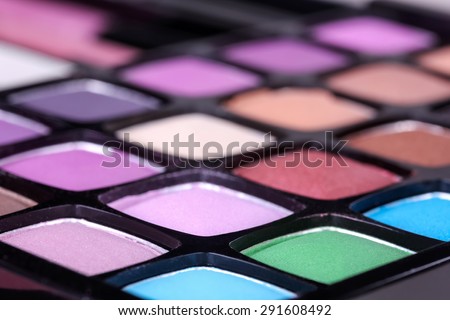 Professional multicolour eyeshadows palette, closeup