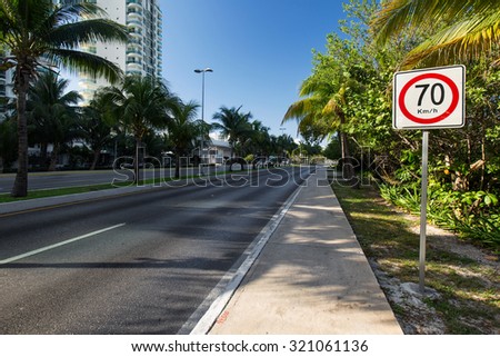Seventy kilometers per hour speed limit on caribbean street road