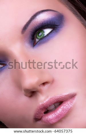 stock photo Beautiful fashion makeup of female eye portrait