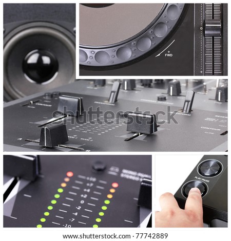 Dj Collage with parts of cd player and mixer
