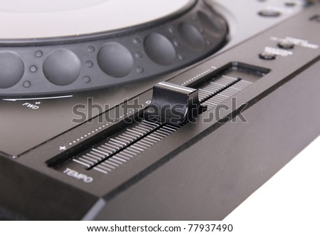 Pitch on Dj cd player, closeup on white