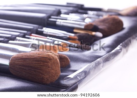 Set of make-up brushes in leather case