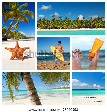 Tropical nature collage with different parts of caribbean landscape