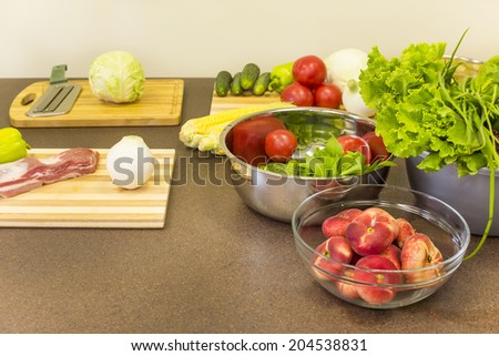 fragment of the desktop in the kitchen with food