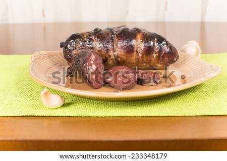 Ukrainian sausage from the blood in the porcine intestine