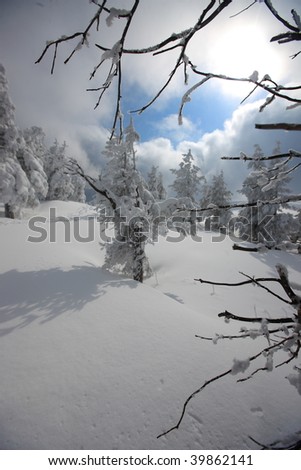 clear winter and sunny in high mountain in east europe