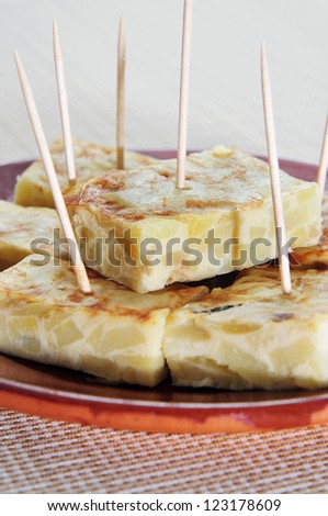 closeup of a plate with spanish tortilla de patatas served as tapas
