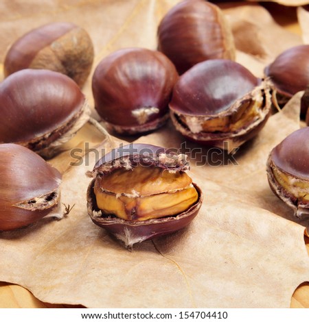 some roasted chestnuts, typical snack in All Saints Day in Catalonia, Spain