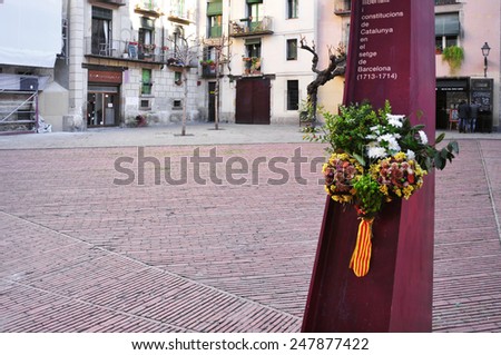 BARCELONA, SPAIN - JANUARY 10: El Fossar de les Moreres on January 10, 2015 in Barcelona, Spain. It is a memorial plaza with an eternal flame in memory to the fallen Catalans in the Siege of Barcelona