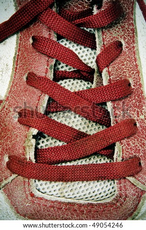closeup of a red sneaker with red laces