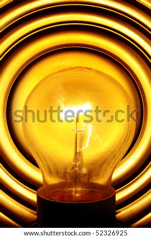 a light bulb turned on in a lamp