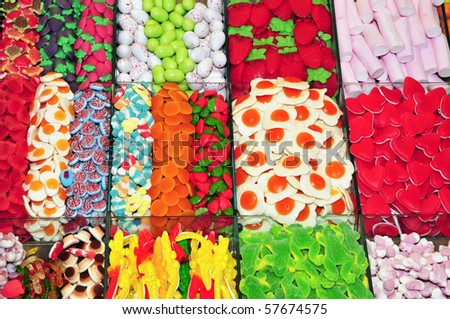 closeup of a pile of different candies on a candies store