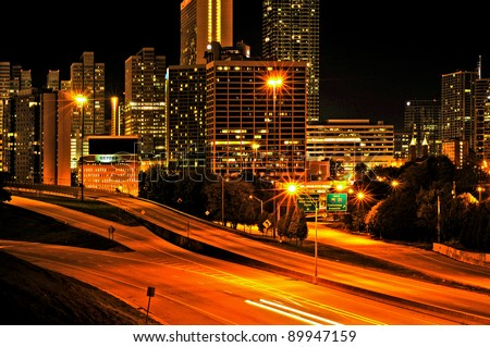 ATLANTA, GEORGIA - OCTOBER 21: Downtown Atlanta at night on October 21, 2011 in Atlanta, Georgia. Atlanta has the nation\'s third highest concentration of fortune 500 companies