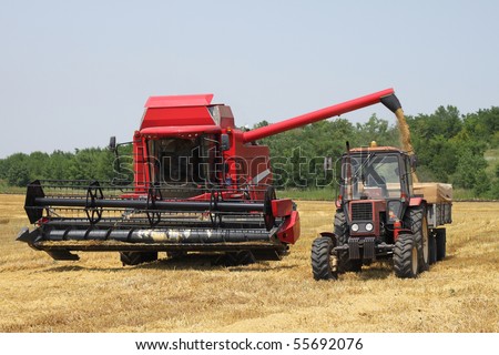 tractor and combine harvested wheat