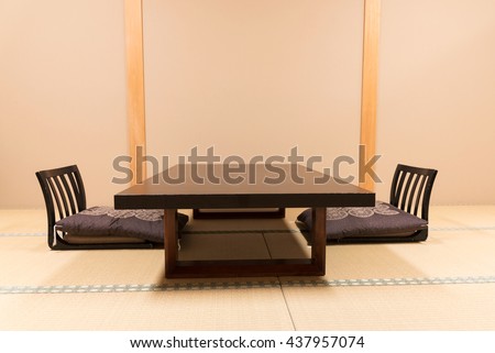 Traditional Japanese Dining Table traditional japanese dining table on the tatami mat. classic Traditional Japanese Dining Table traditional japanese dining table on the tatami mat. classic