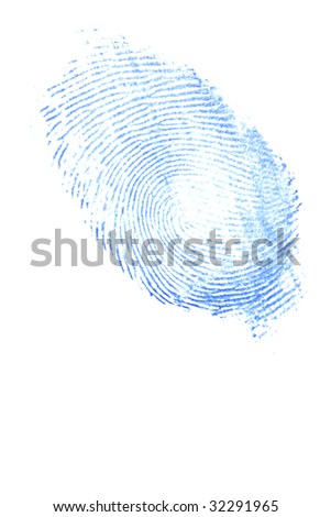 A Thumb Finger Print Of A Lady In Blue Ink Isolated On A White