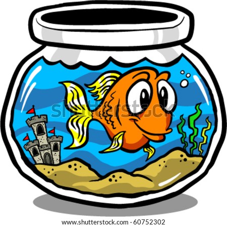 cute goldfish cartoon. a cute goldfish in a round
