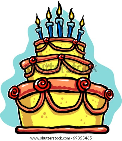 Pink Birthday Cake on Illustration Of A Cartoon Triple Tiered Pink And Yellow Birthday Cake