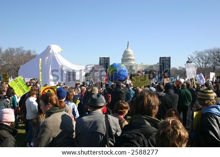 Crowd in front of capitol building at anti war rally on the National Mall, Washington, DC, Saturday, January 27, 2007.