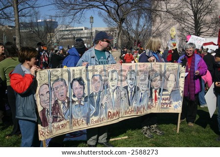 People holding banner at anti war rally on the National Mall, Washington, DC, Saturday, January 27, 2007.