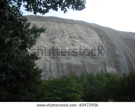 Stone Mountain features the largest bas-relief sculpture in the world (of Confederate heroes Jefferson Davis, Robert E. Lee, and \