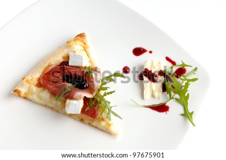 Piece of italian pizza. Healthy food on white background