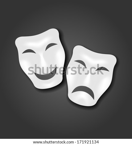 Illustration Comedy And Tragedy Masks For Carnival Or Theatre - Vector