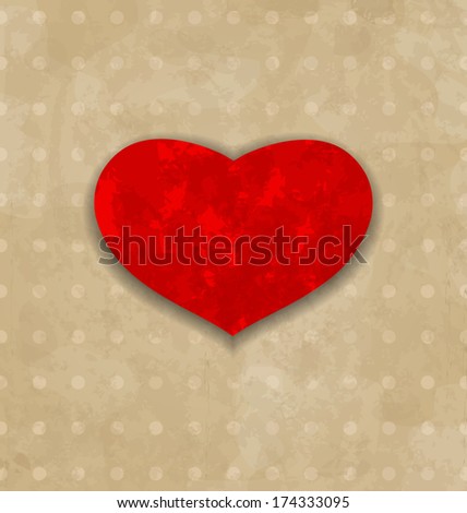 Illustration red grunge heart for Valentine Day - vector
