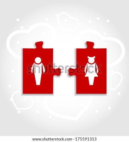Illustration couple of puzzle with human icons for Valentines day - raster