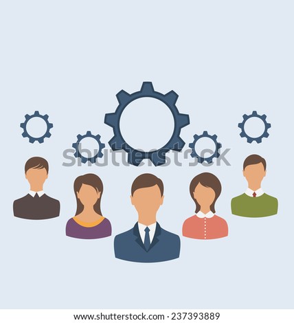Illustrations business people with cogwheels, business teamwork - vector