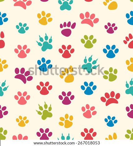 Illustration Seamless Texture with Traces of Cats, Dogs. Imprints of Paws Pets - Vector