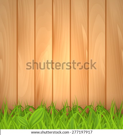 Illustration freshness spring green grass and wooden wall - raster