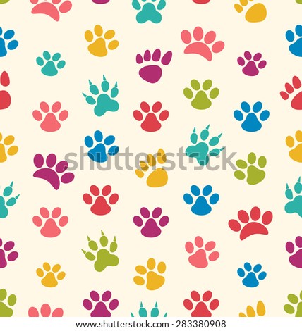Illustration Seamless Texture with Traces of Cats, Dogs. Imprints of Paws Pets - raster